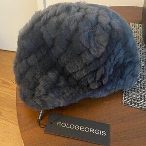 POLOGEORGIS - New - fur hat Shearling Scully gray winter beret o/s